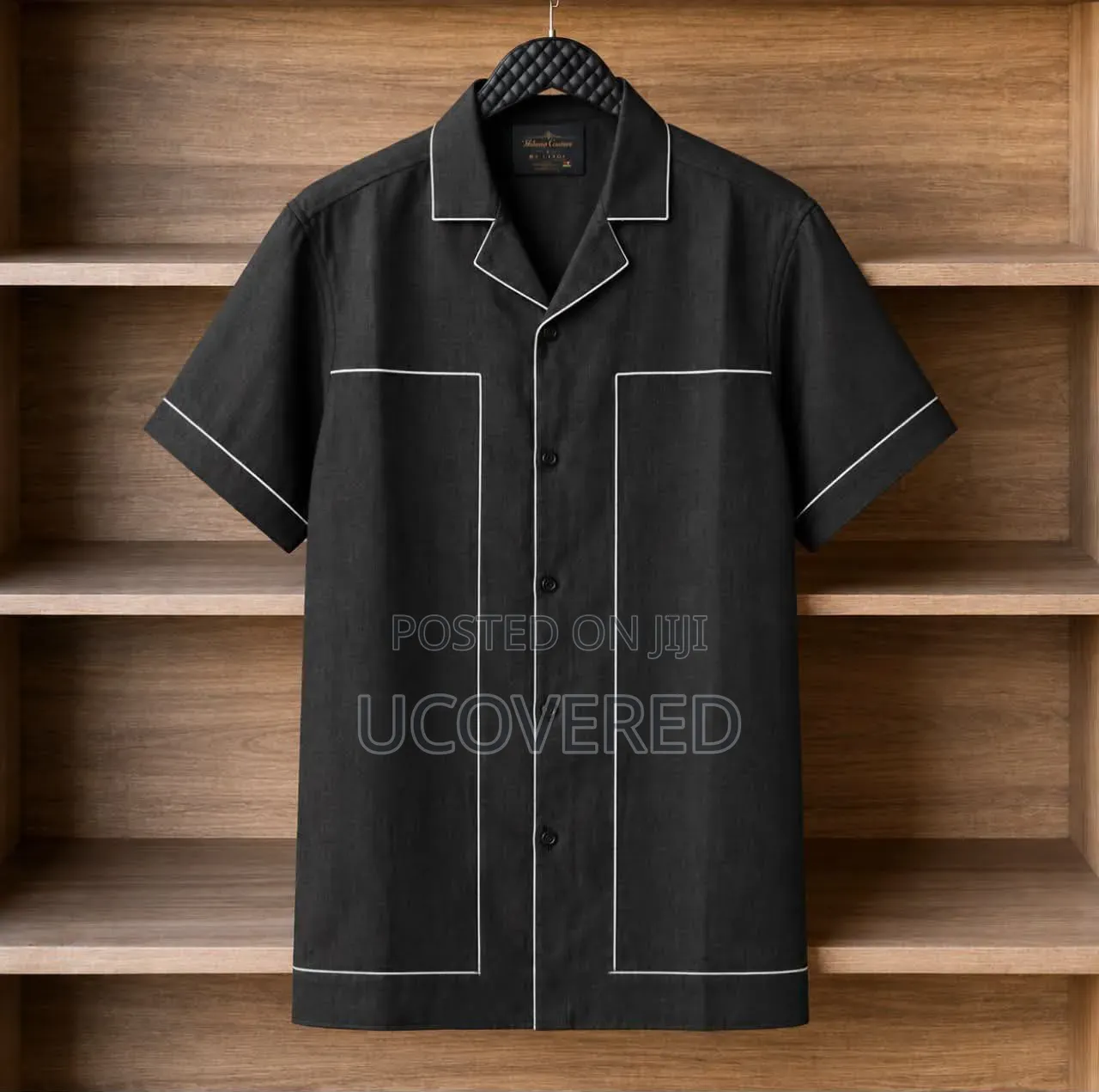 Sleek Black Cuban Collar Shirt From Le Monde Denim