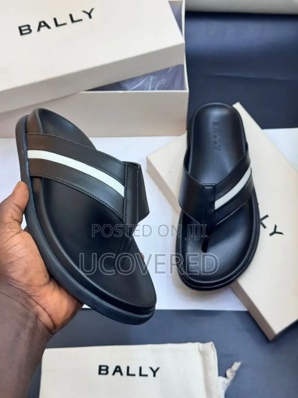 Bally Branded Black Leather Thong Sandals