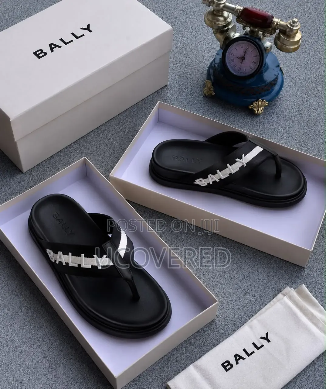Bally Branded Black Leather Thong Sandals