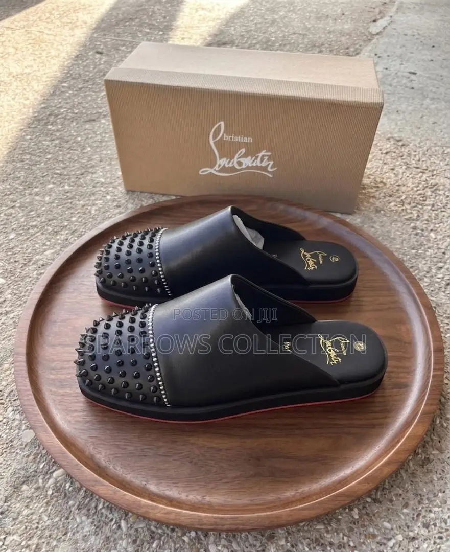 Christian Louboutin Black Leather "Spikey" Half Shoes