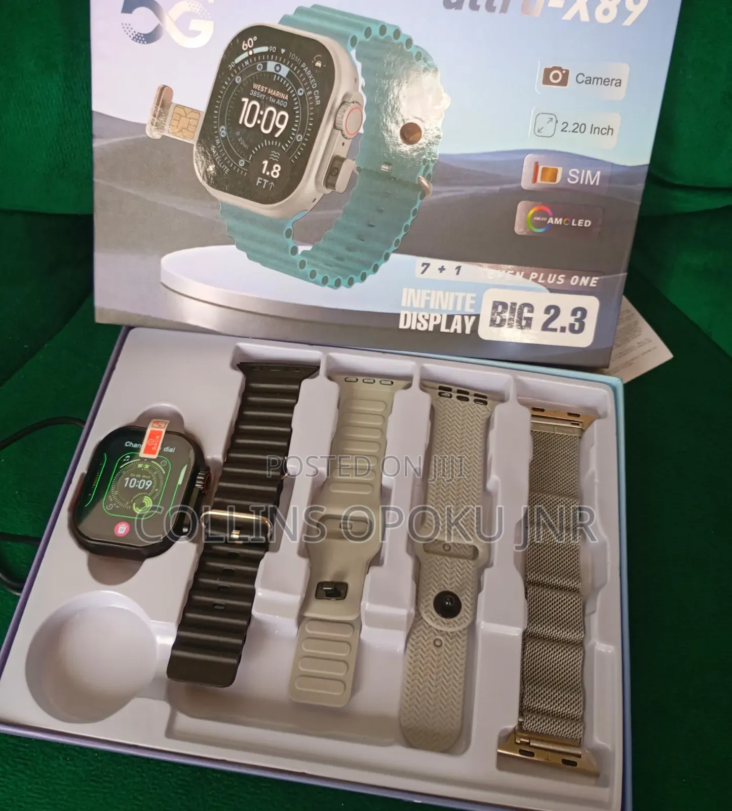 Ultra-X89 Smart Watch With Sim Slot and Camera + 4 Xtra Straps - Black