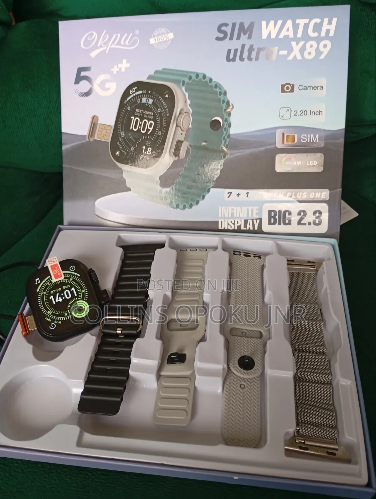 Ultra-X89 Smart Watch With Sim Slot and Camera + 4 Xtra Straps - Black