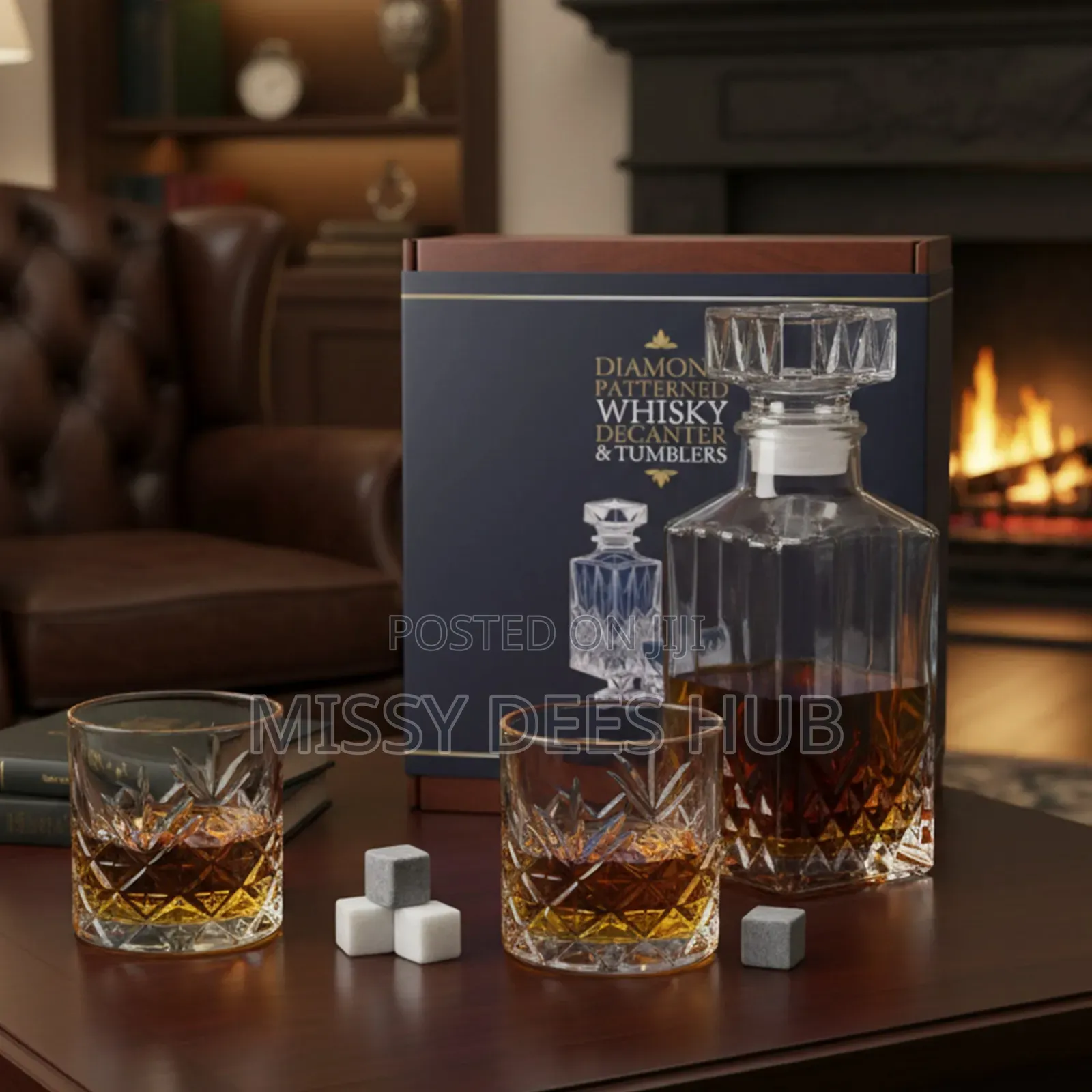 Diamond Patterned Whisky Decanter and Tumblers