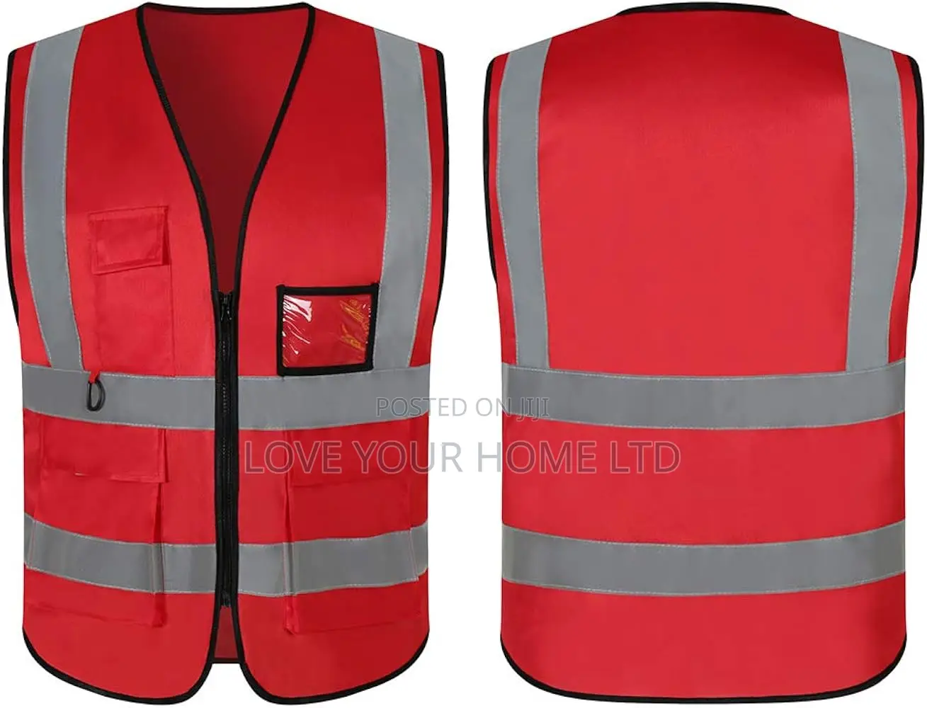 Reflective Safety Vest For Women & Men, With 5 Pockets – Neon Red