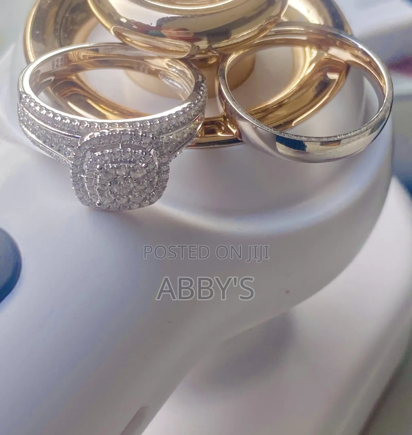 Pure 925 Sterling Silver Moissanite 3pcs Wedding Ring