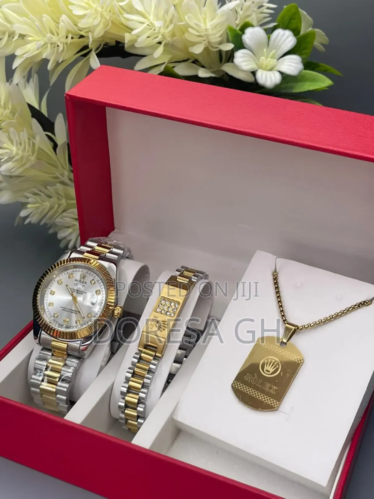 Rolex Watch, Necklace Bracelet Set for Men – Complete Gift Set