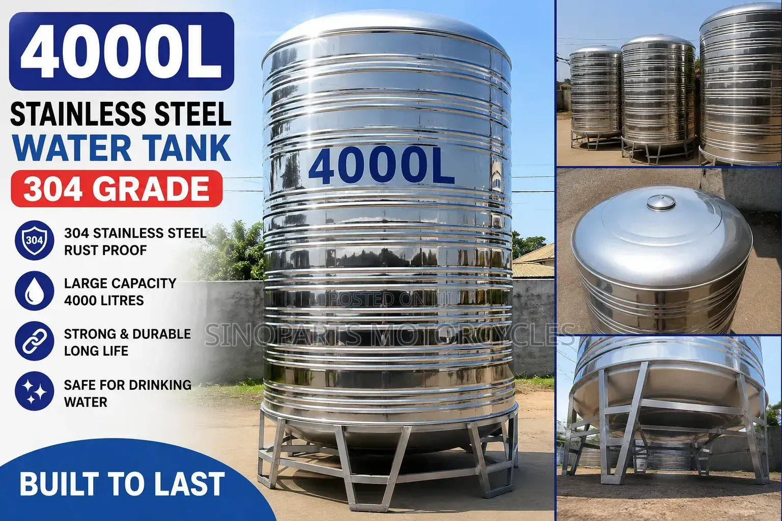 4000l 304 Stainless Steel Water Tank Rust Free Heavy Duty
