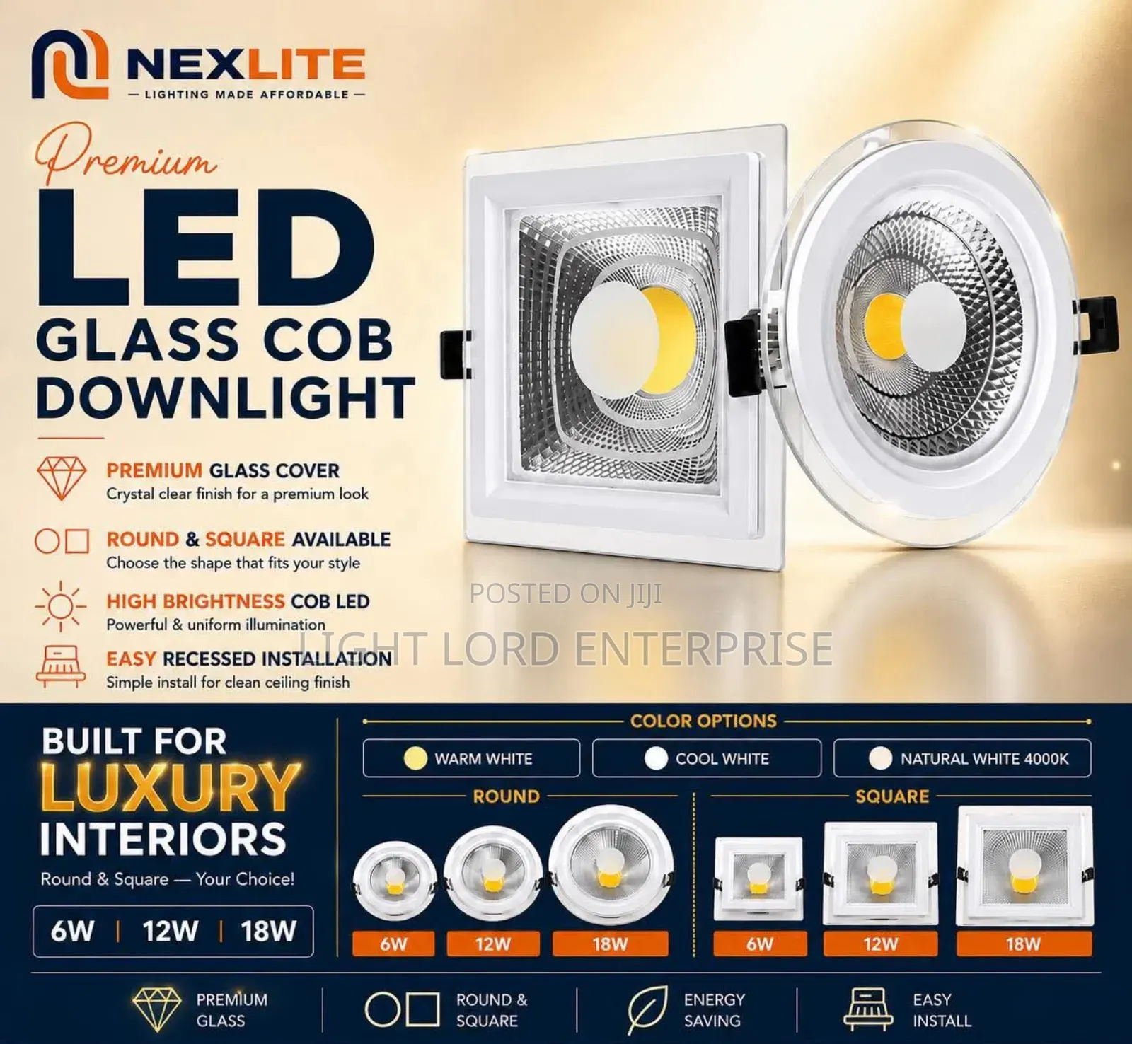 Built for Luxury Interior Round Glass Light 6w/12w/18w