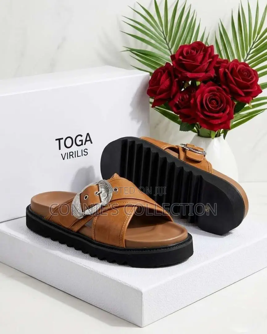 Toga Virilis Olive Green and Brown Leather Sandals