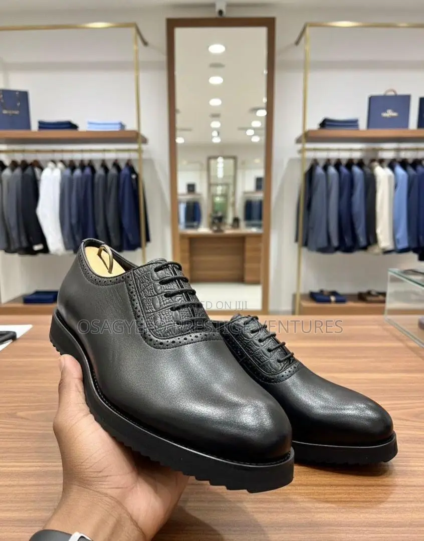Classic Black Leather Oxford Dress Shoes