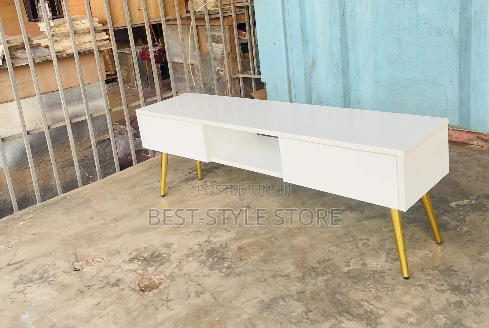 White With Golden Leg Tv Stand