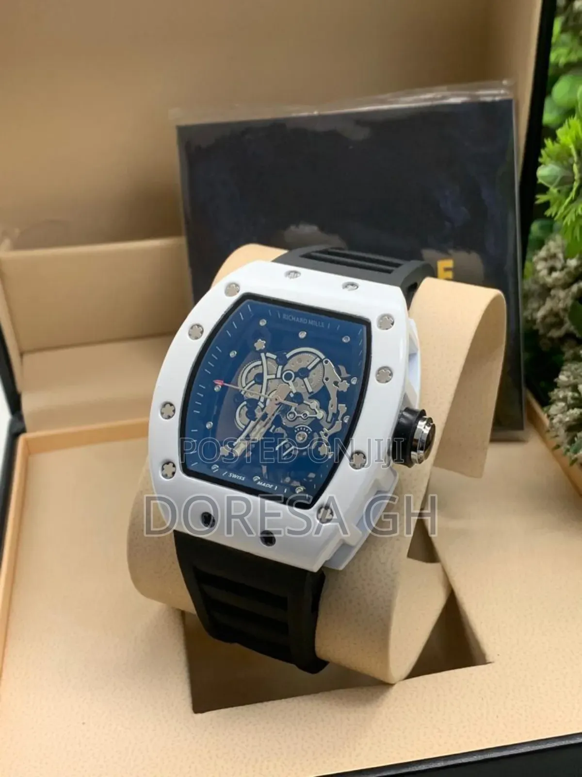 Men's Luxury Tonneau Skeleton Watch With Silicone Strap