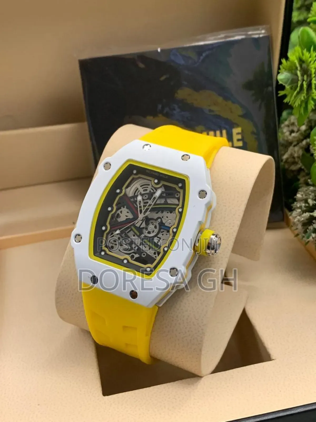 Men's Luxury Tonneau Skeleton Watch With Silicone Strap