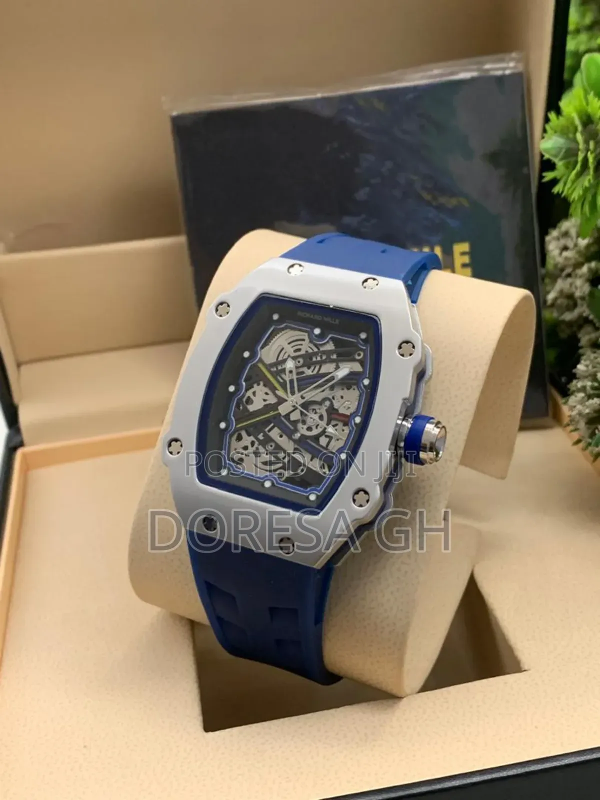 Men's Luxury Tonneau Skeleton Watch With Silicone Strap
