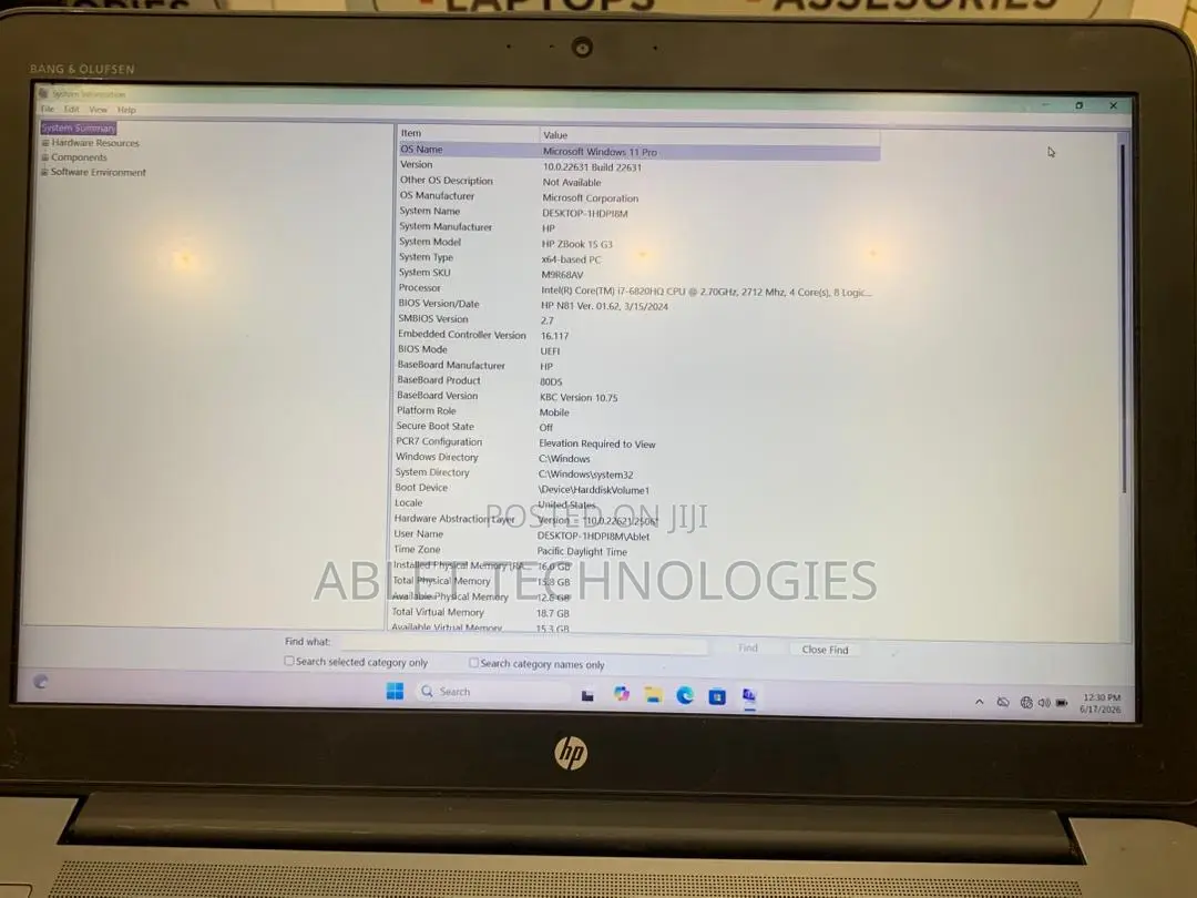Laptop HP ZBook 15 G3 16GB Intel Core i7 SSD 256GB