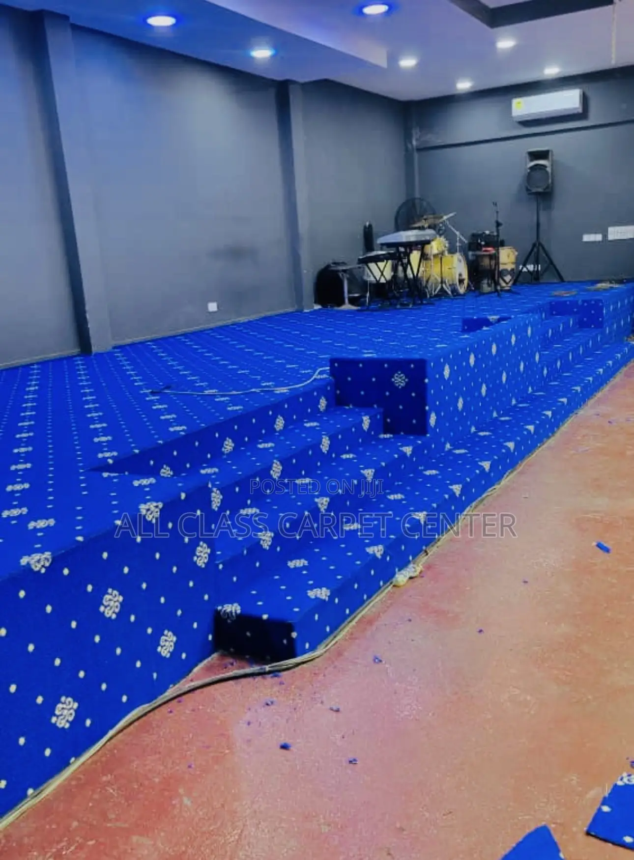 Blue With Yellow Design Heavy and Thick Fluffy Carpet for Churches