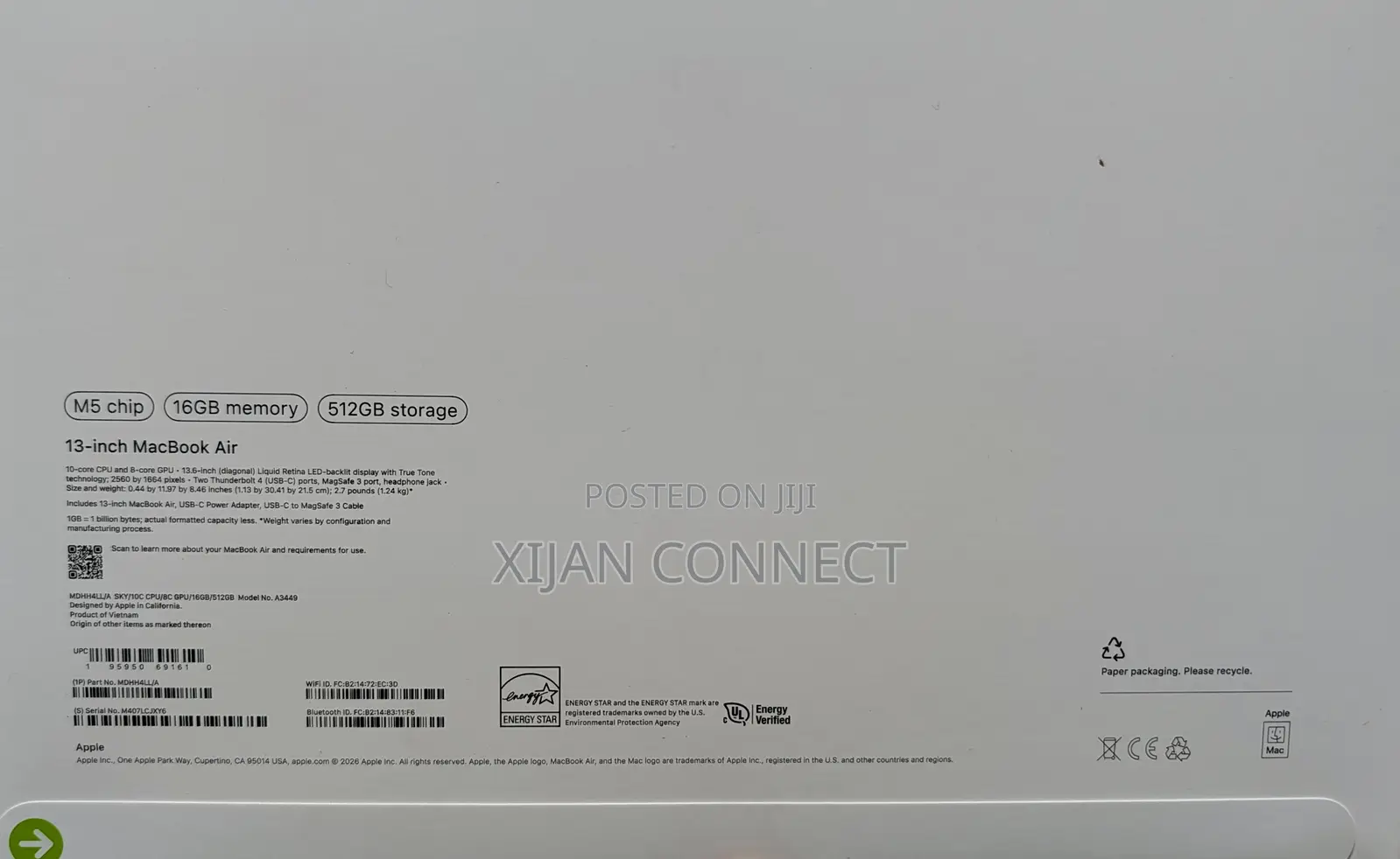 New Laptop Apple MacBook Air 16GB Apple M5 SSD 512GB
