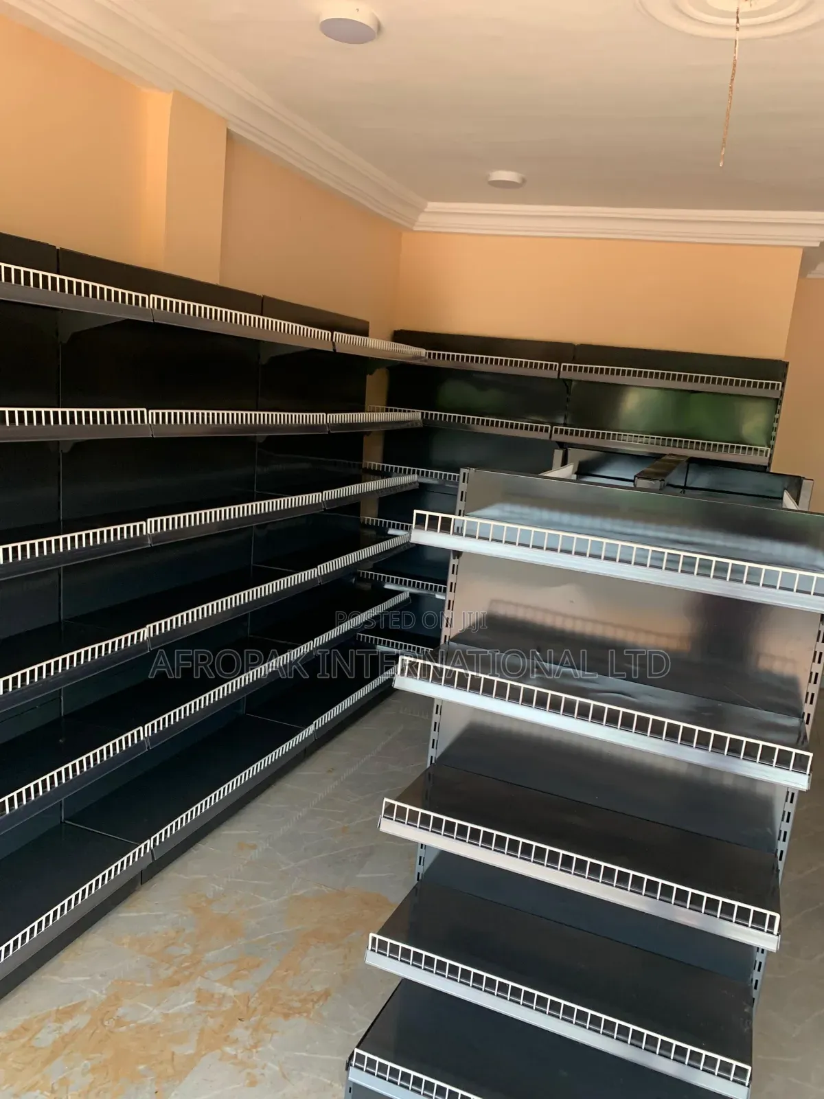 Black and White Supermarket Shelves in Different Sizes and Colors