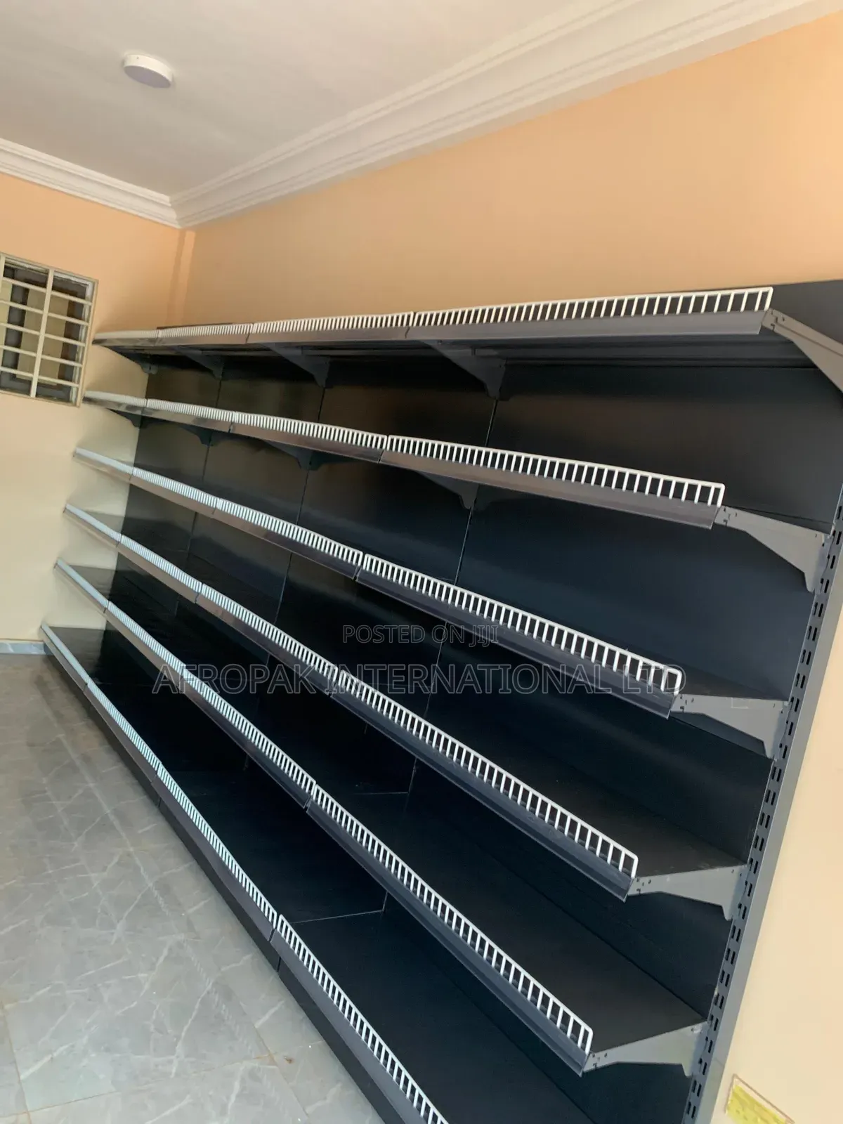 Black and White Supermarket Shelves in Different Sizes and Colors