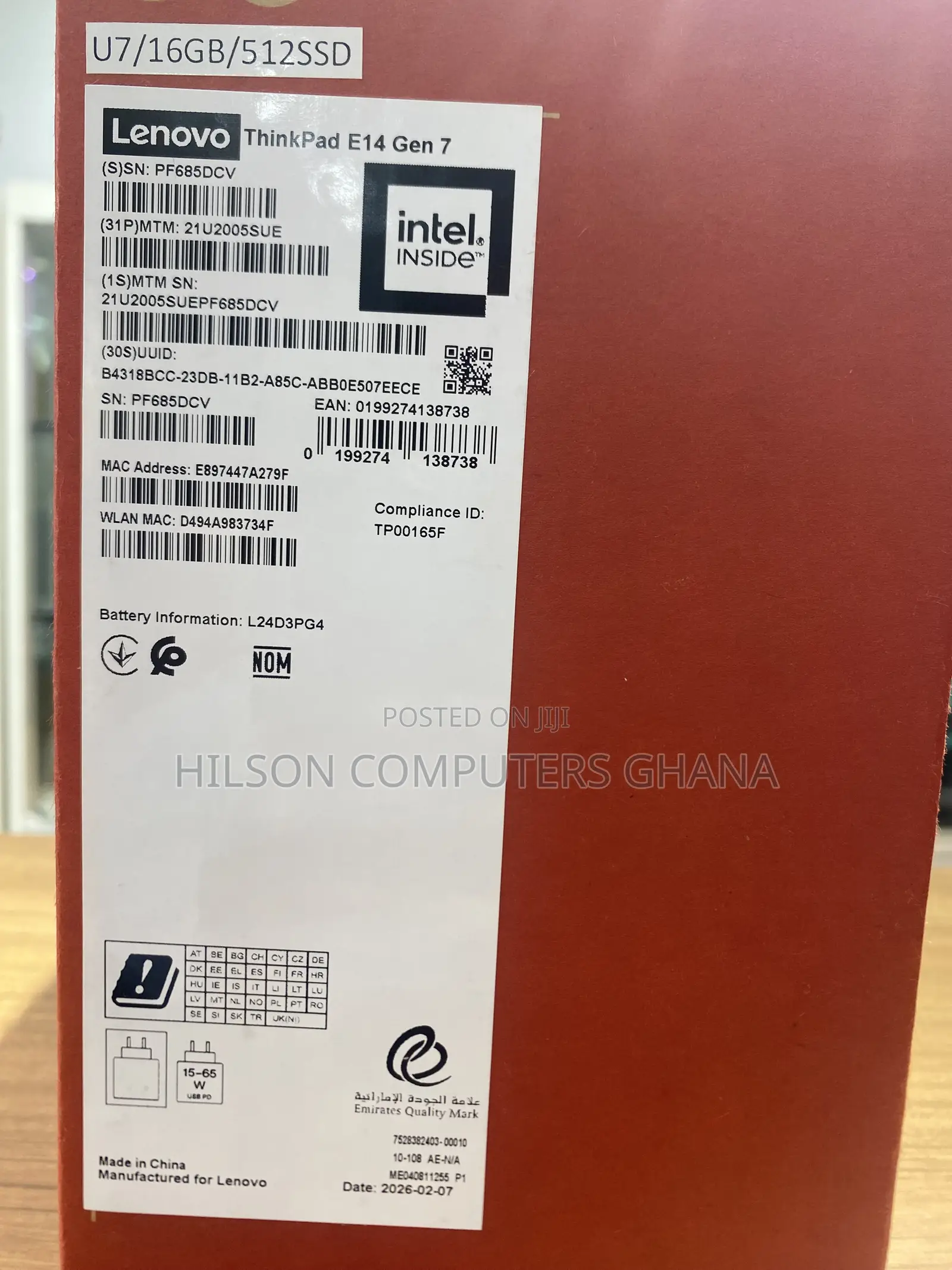 New Laptop Lenovo ThinkPad E14 Gen 6 16GB Intel Core Ultra 7 SSD 512GB