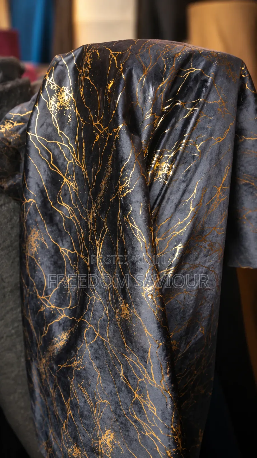 Luxury Black Gold Marble Velvet Upholstery Fabric