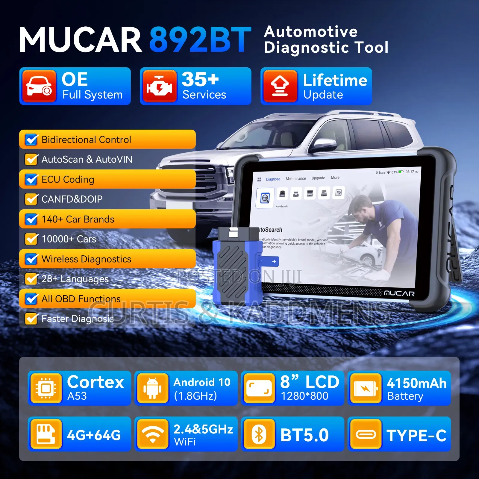 Mucar 892bt Car Diagnostic Tool Obd2 Scanner + Lifetime Free Updates