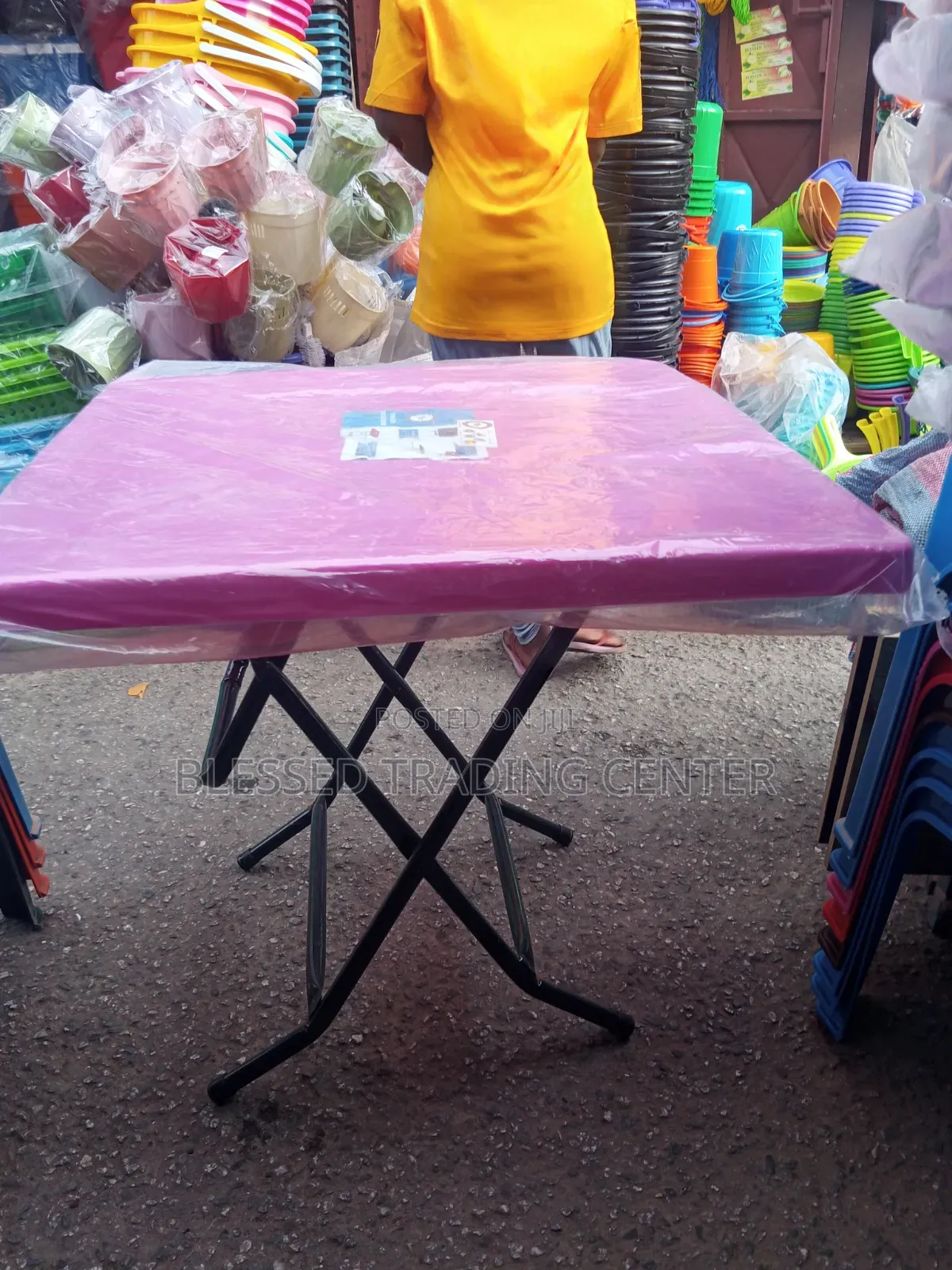 Plastic Table With Metal Legs Foldable Medium Size