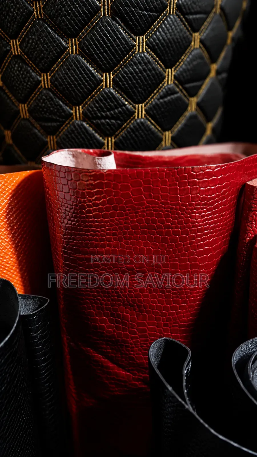 Luxury Crocodile Embossed Upholstery Leather – Premium Red Finish