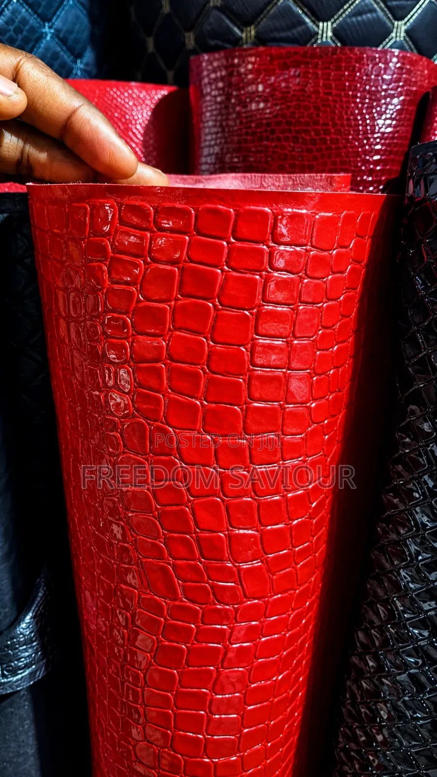 Premium Red Crocodile-Texture Upholstery Leather