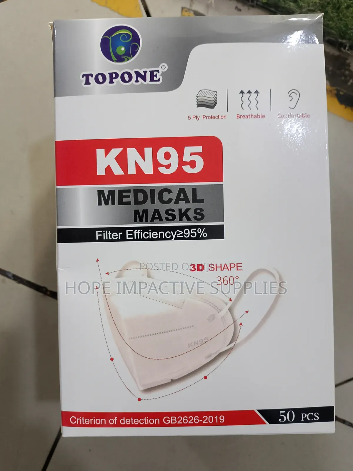 Topone Kn95 Nose Mask Without Valve.(50pcs Per Pack)