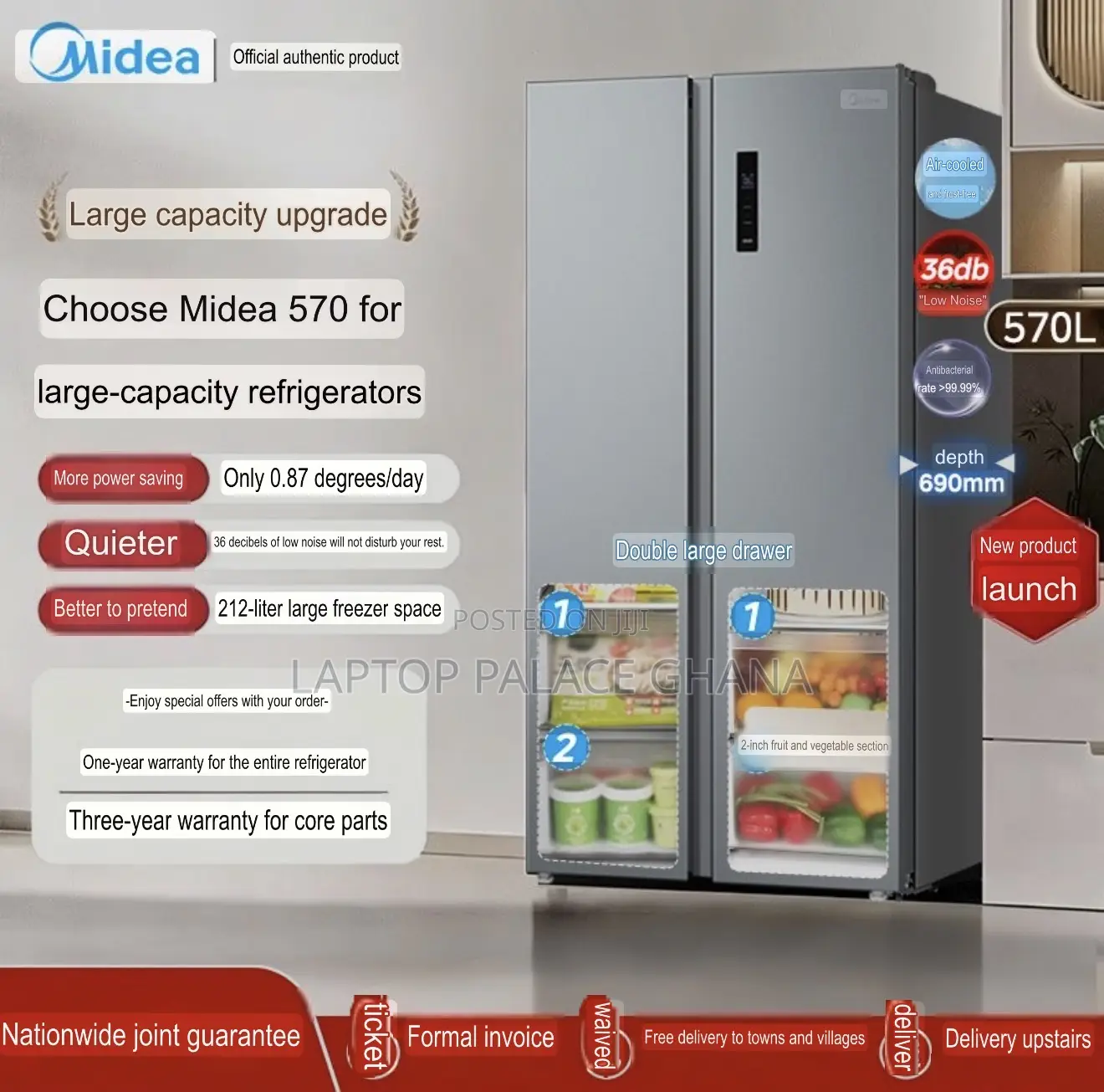 The Midea 570l Fridge Double Door