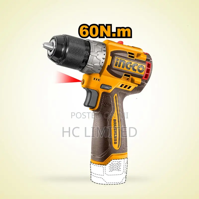 Ingco 16v Cordless Drill 60nm + 2 Batteries Brush Set-Cosli240786