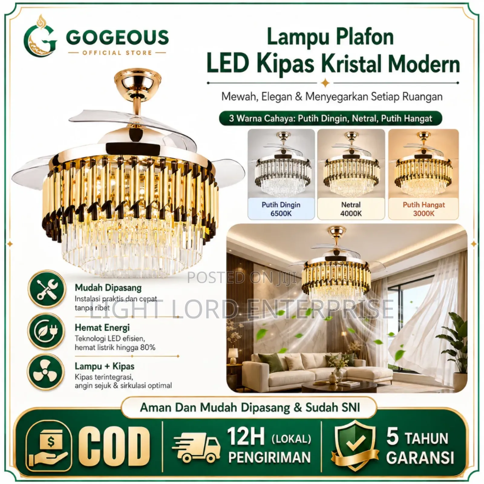 Achievs Led Light Chandelier Fan Light With Remote
