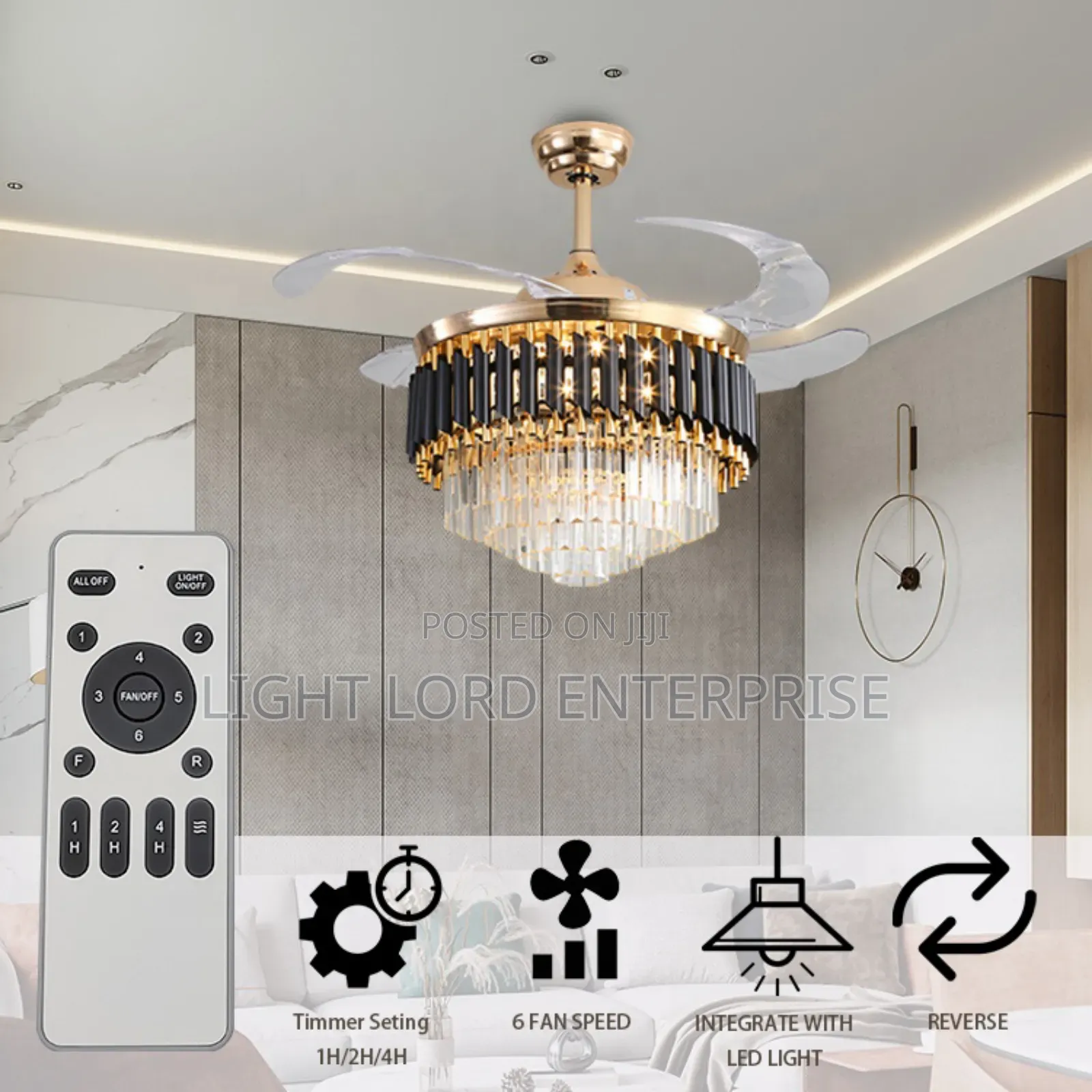 Elonn 48incges Led Chandelier Fan With Light