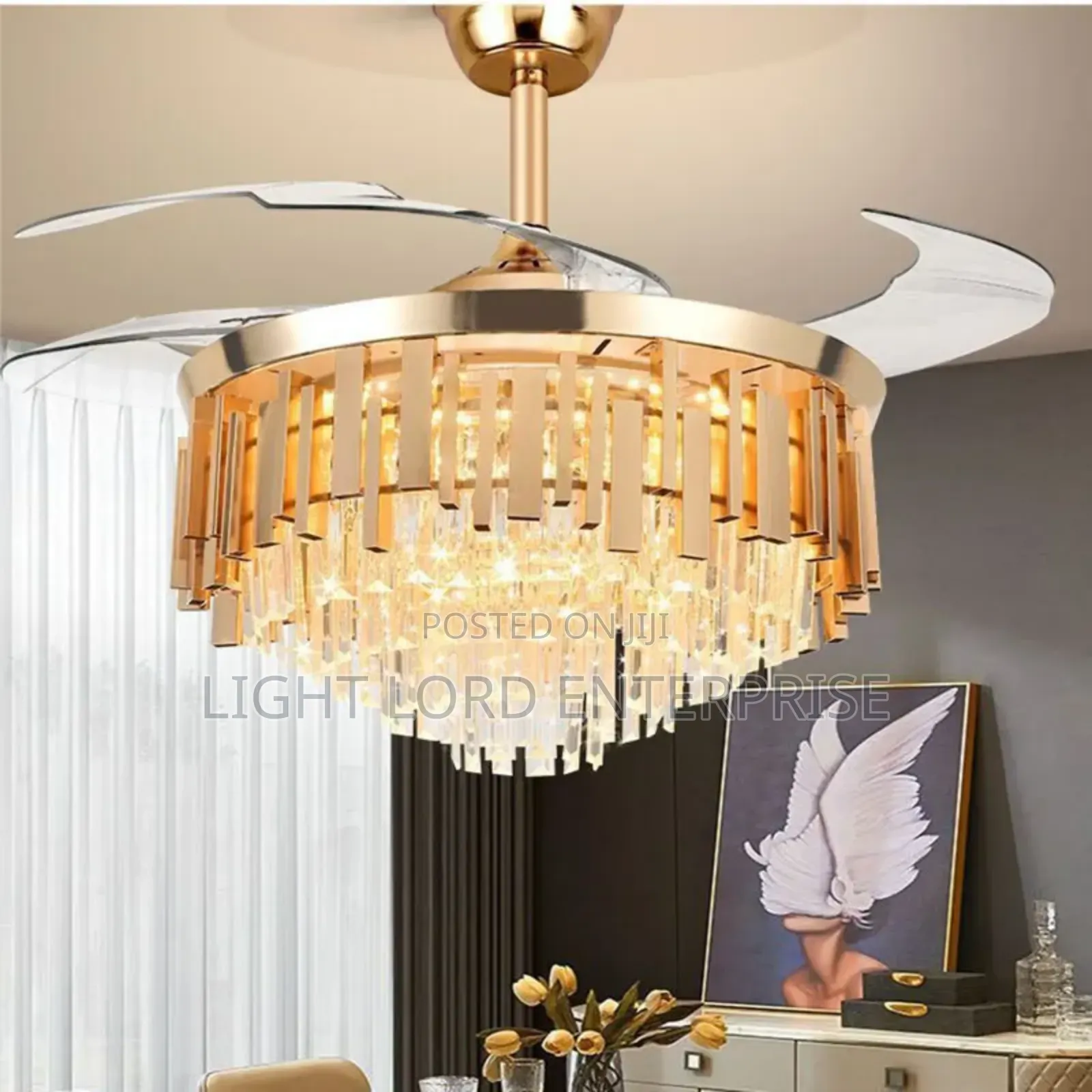 Rocky Gold Bidy Chandelier Fan Light