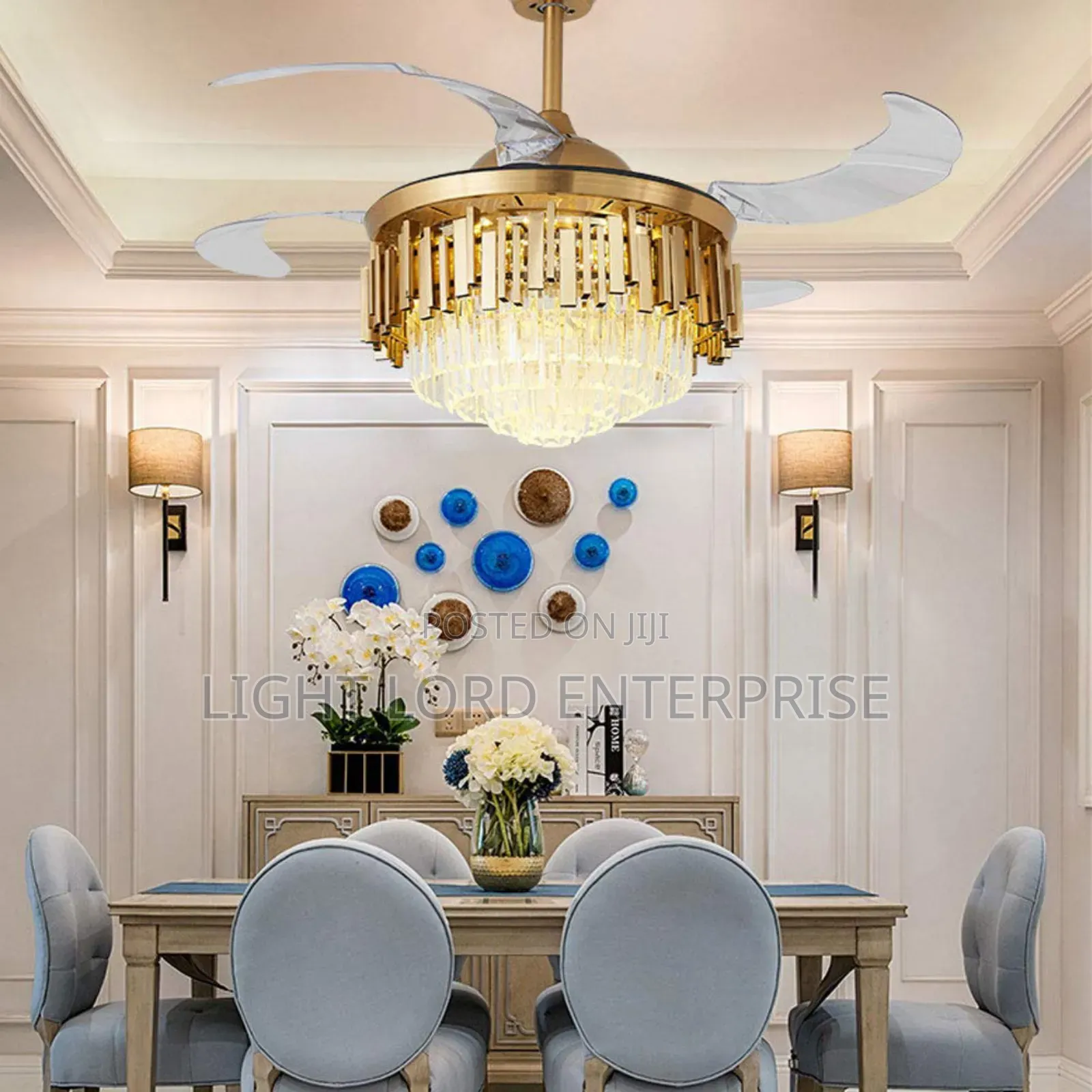 Rocky Gold Bidy Chandelier Fan Light