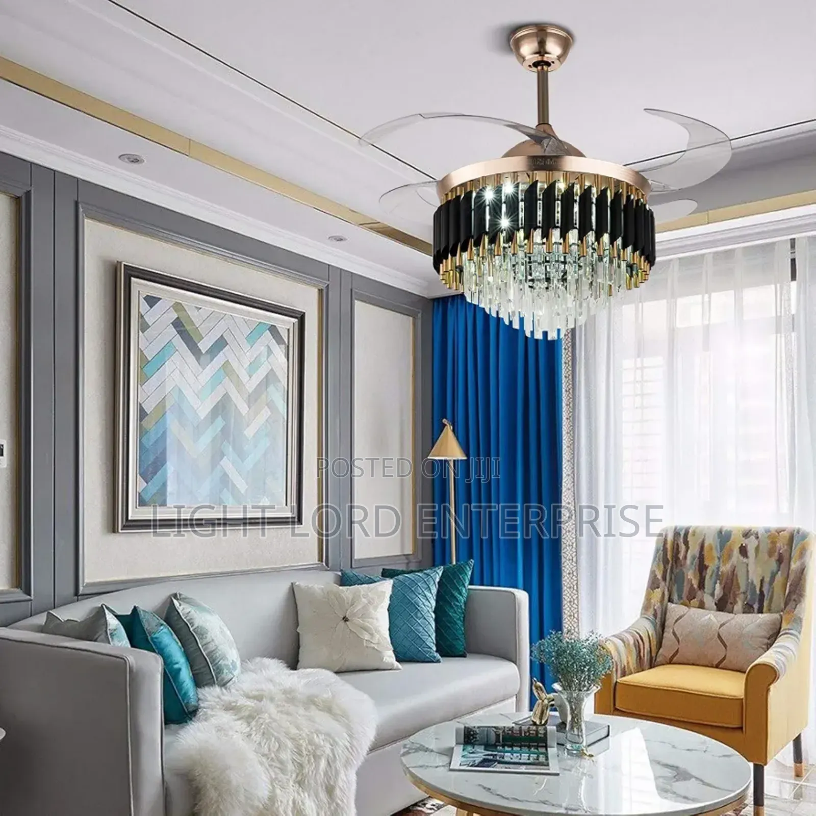 Transparent Blade Black and Gold Chandelier