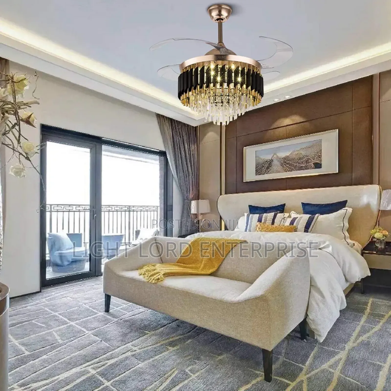 Transparent Blade Black and Gold Chandelier