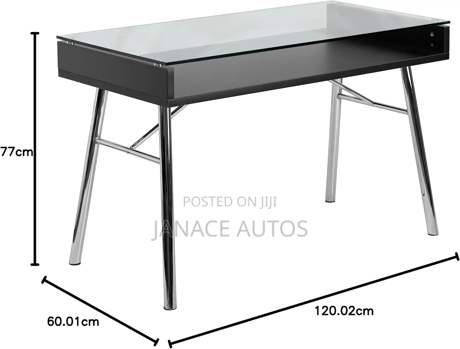 Bretford Desk, Metal, Clear Glass Top/Chrome Frame