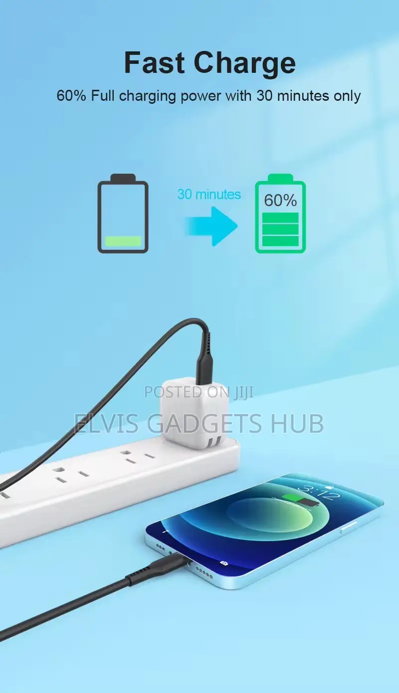 Pd3ow Mfi Certified Fast Charger Usb-C to Lightning Fast Cable