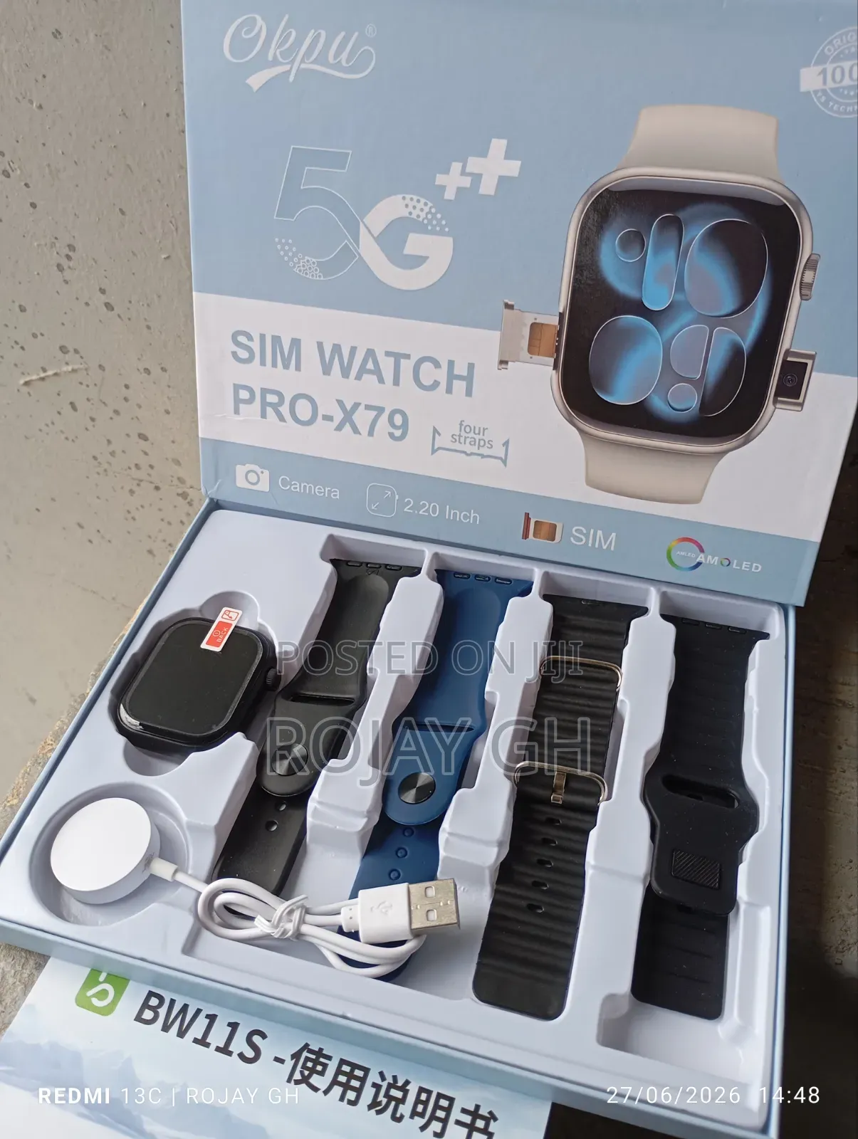 Okpu Pro-X79 Sim Smart Watch With Camera 4 Colorful Straps - Black