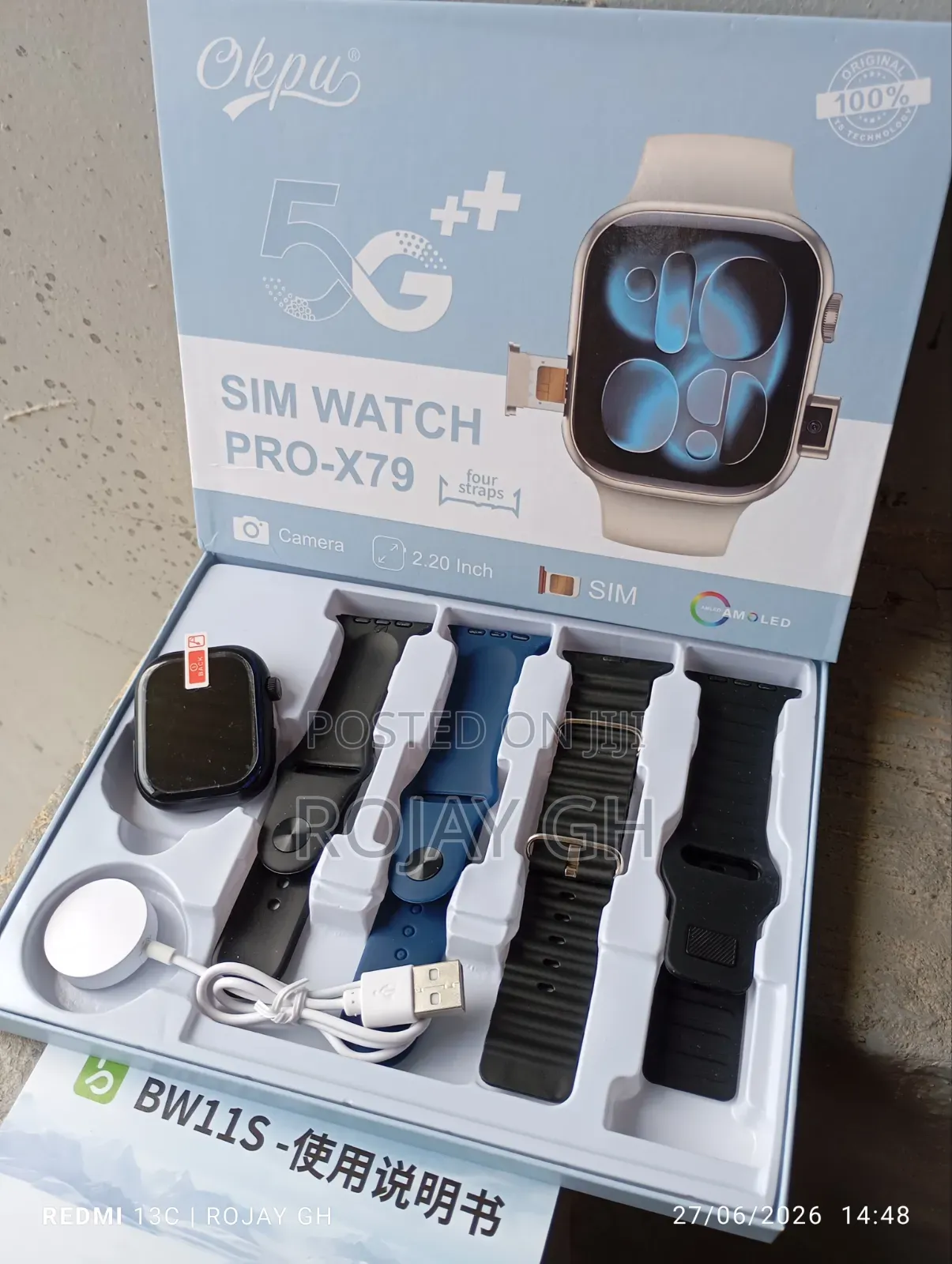 Okpu Pro-X79 Sim Smart Watch With Camera 4 Colorful Straps - Black