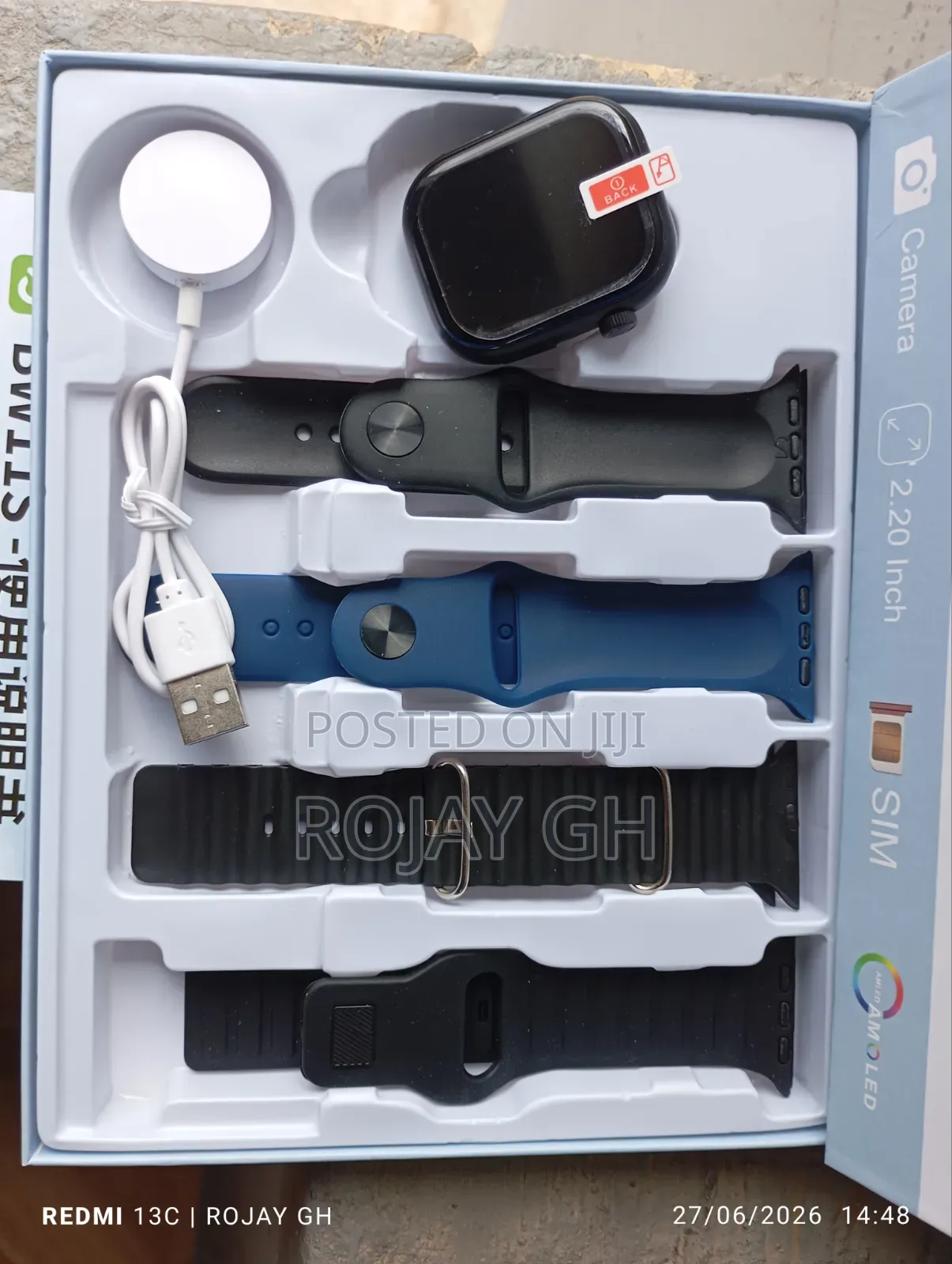 Okpu Pro-X79 Sim Smart Watch With Camera 4 Colorful Straps - Black