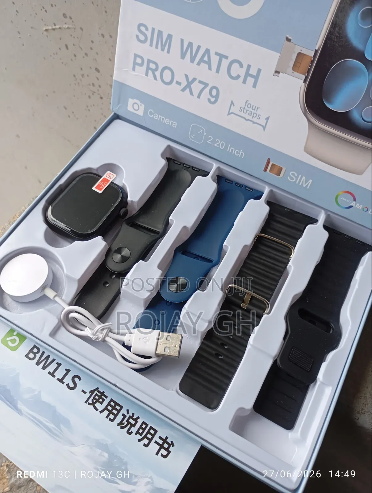 Okpu Pro-X79 Sim Smart Watch With Camera 4 Colorful Straps - Black