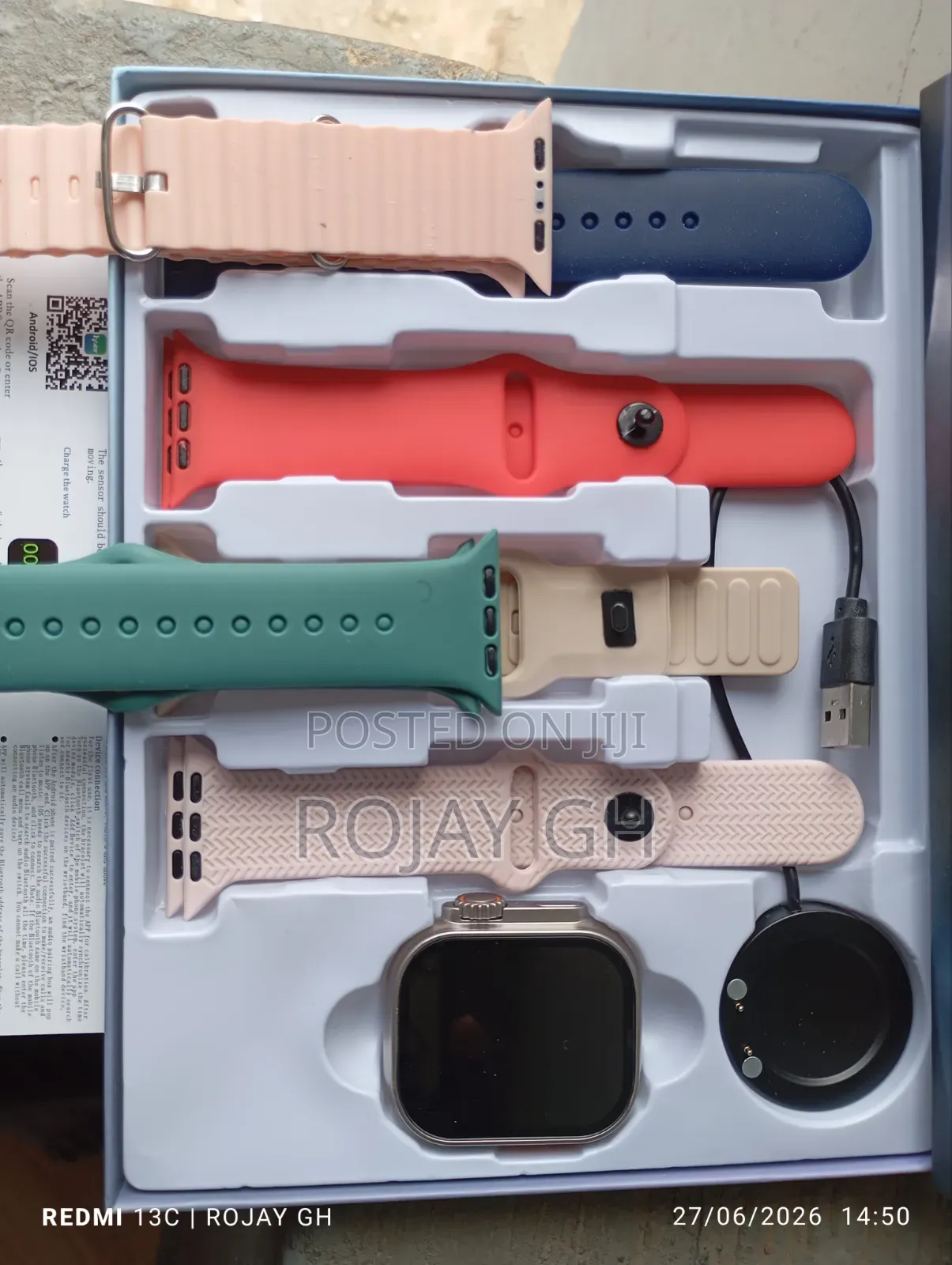 Ultra-X89 Smart Watch With Sim Slot and Camera + 6 Straps - Pink