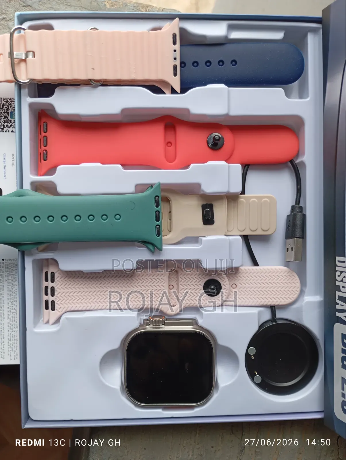 Ultra-X89 Smart Watch With Sim Slot and Camera + 6 Straps - Pink