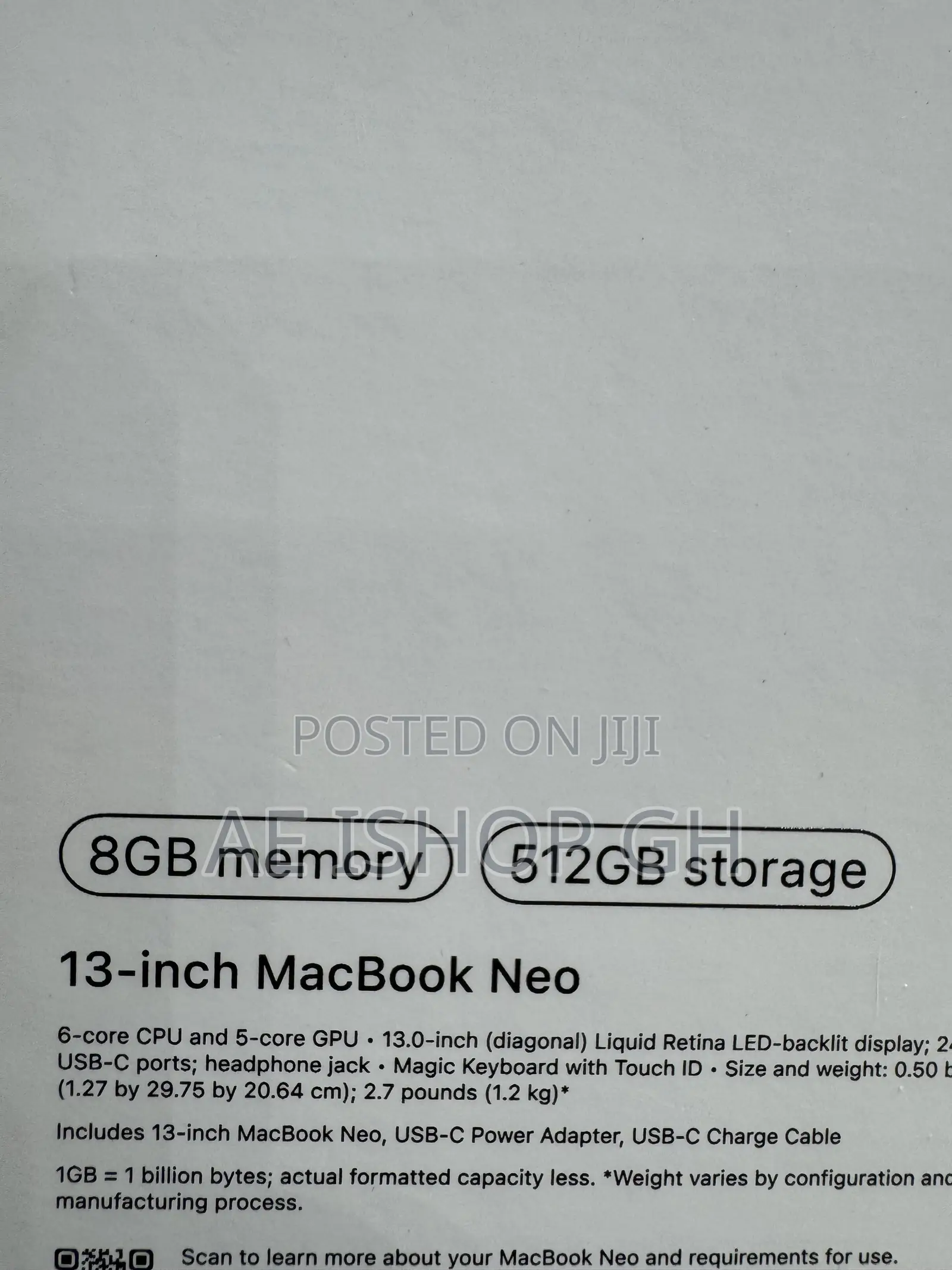 New Laptop Apple MacBook Neo 2026 8GB SSD 512GB