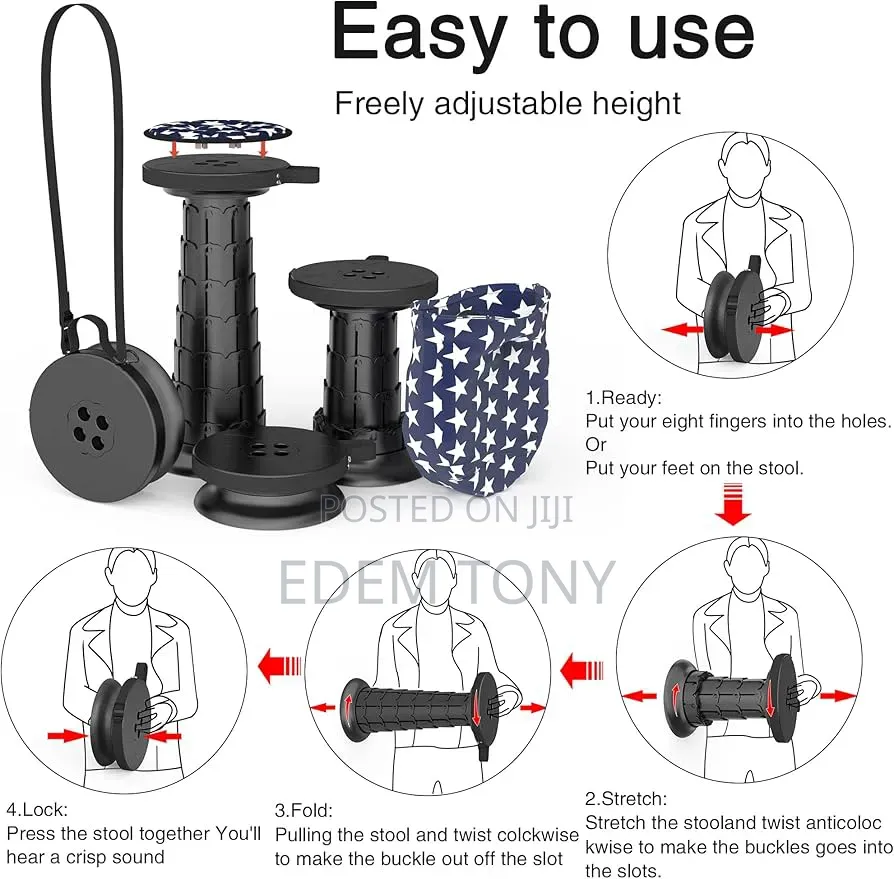 20.4“Portable Telescopic Stool With Cushion, Collapsible Stool