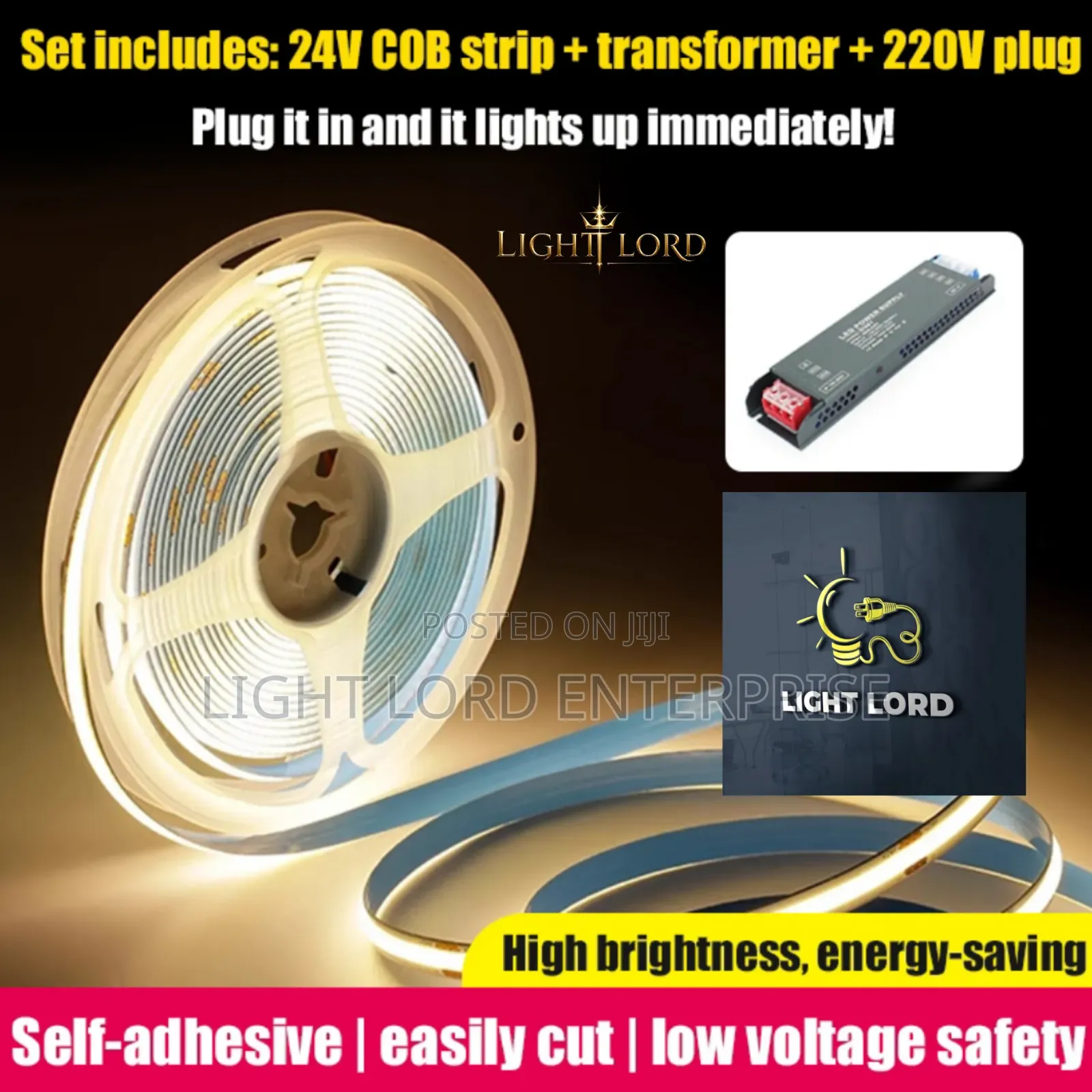 Easily Cut 24v Led Strip Cob 10m and Power Supply