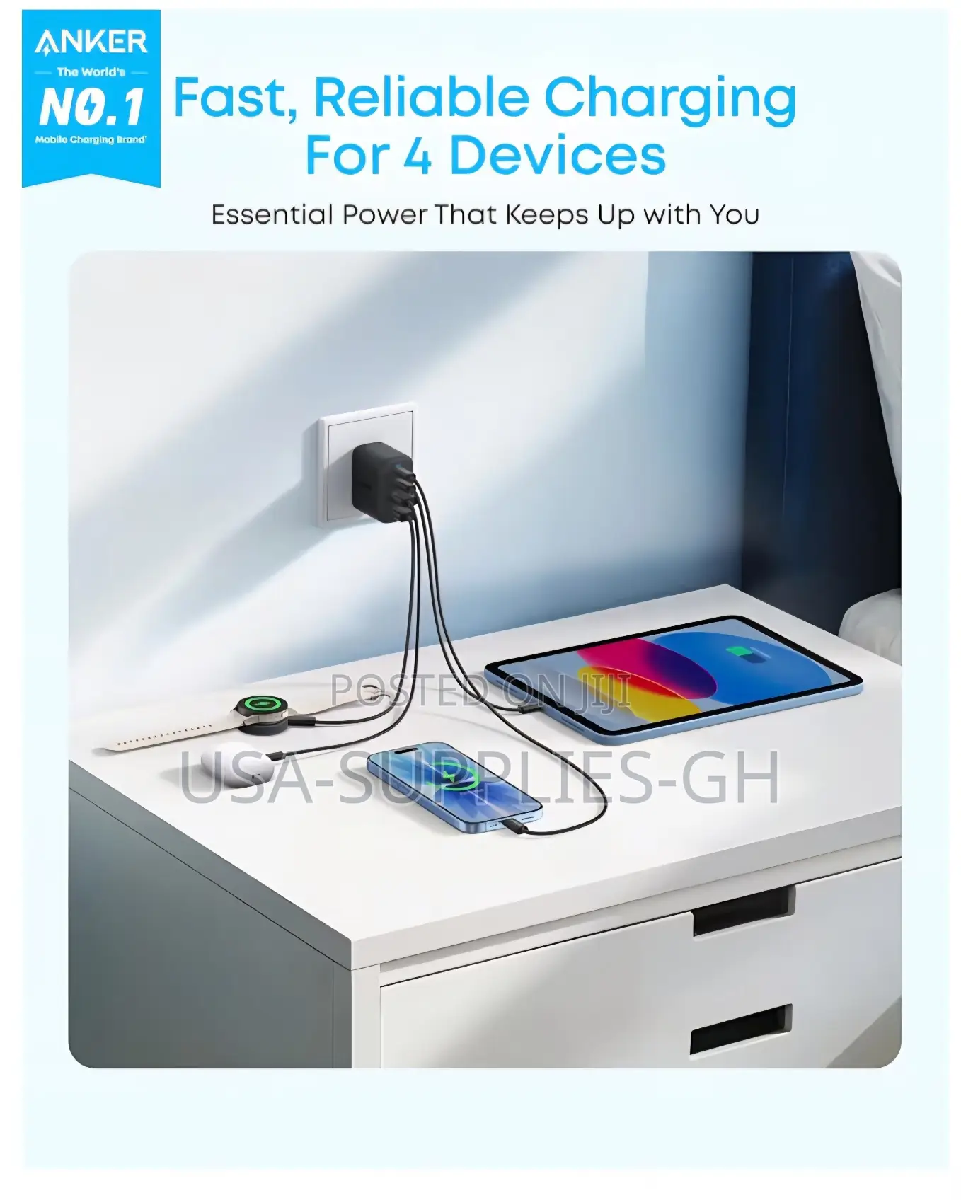 Anker Zolo 50w Usb C Phone & Macbook Charger Block 4-port From Usa